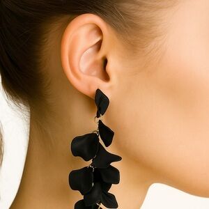 Elegant Black Petal Drop Earrings